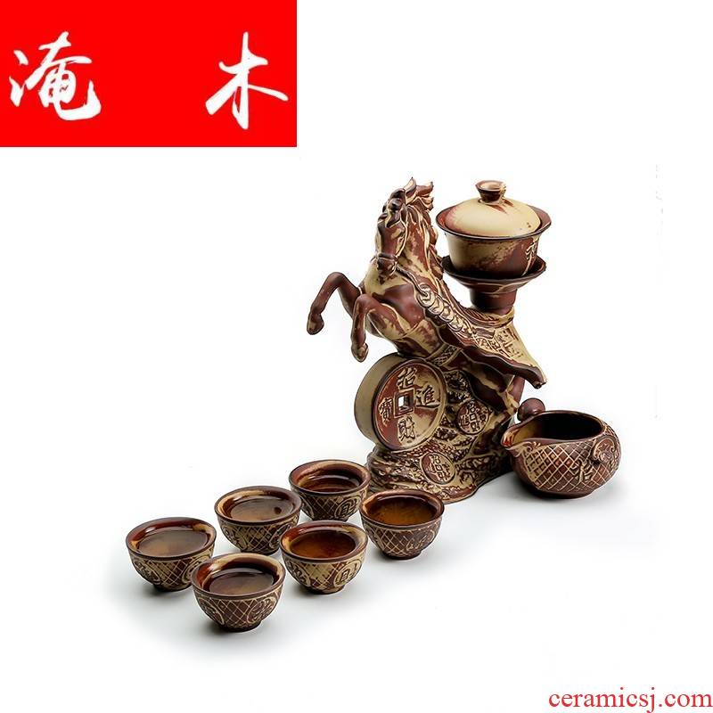 Automatic submerged wood success kung fu tea set lazy household ceramics creative stone mill make tea teapot teacup
