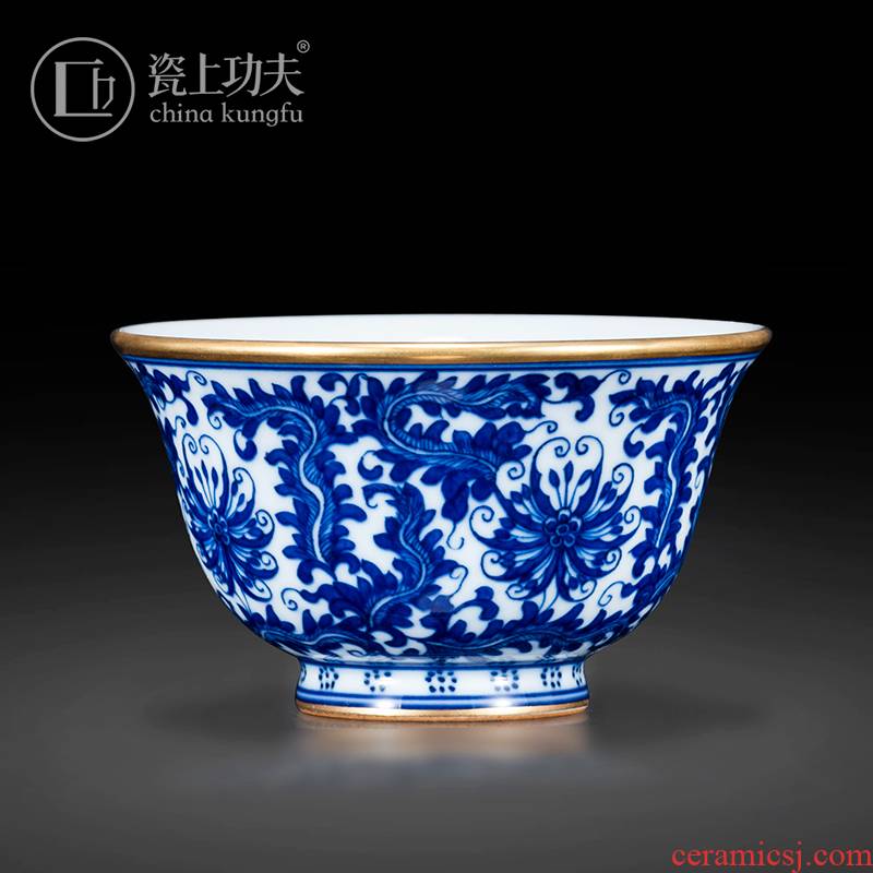 Pure hand - made porcelain of jingdezhen ceramic pressure hand cup kung fu tea cups yongle paint single cup bowl is the view