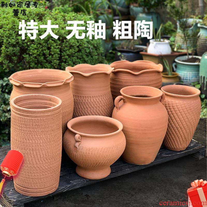 Unglazed ceramic large red clay pottery flowerpot ceramic many meat old running the flowerpot high breathable money plant flower pot