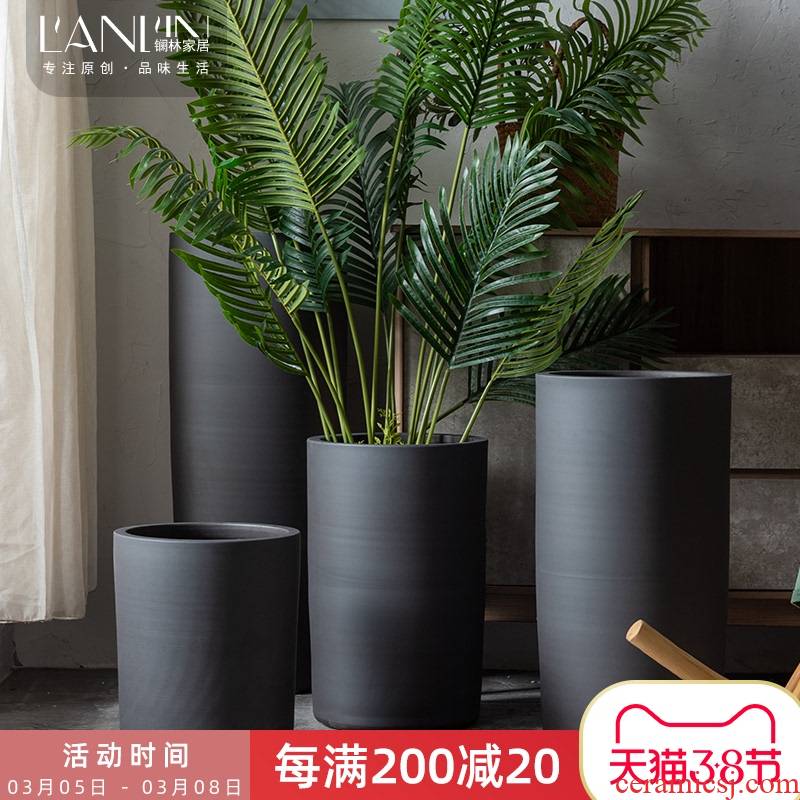 Jingdezhen ceramic flower pot Nordic contracted large clearance villa indoor decoration floor black furnishing articles vase