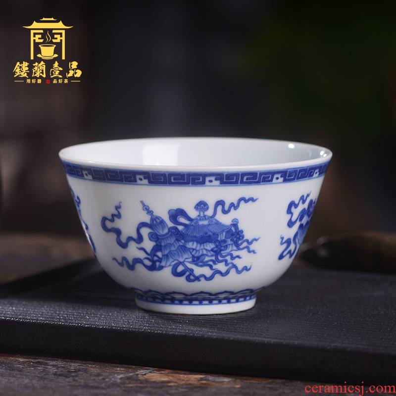 Art home benevolence blue sweet grain master cup of jingdezhen ceramic hand - made all single CPU kung fu tea set personal tea cup