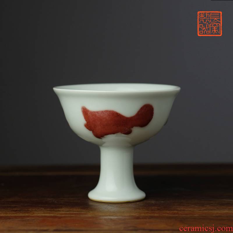 Offered home - cooked ju long up controller goblet filled red fish jingdezhen pure manual archaize ceramic sample tea cup home