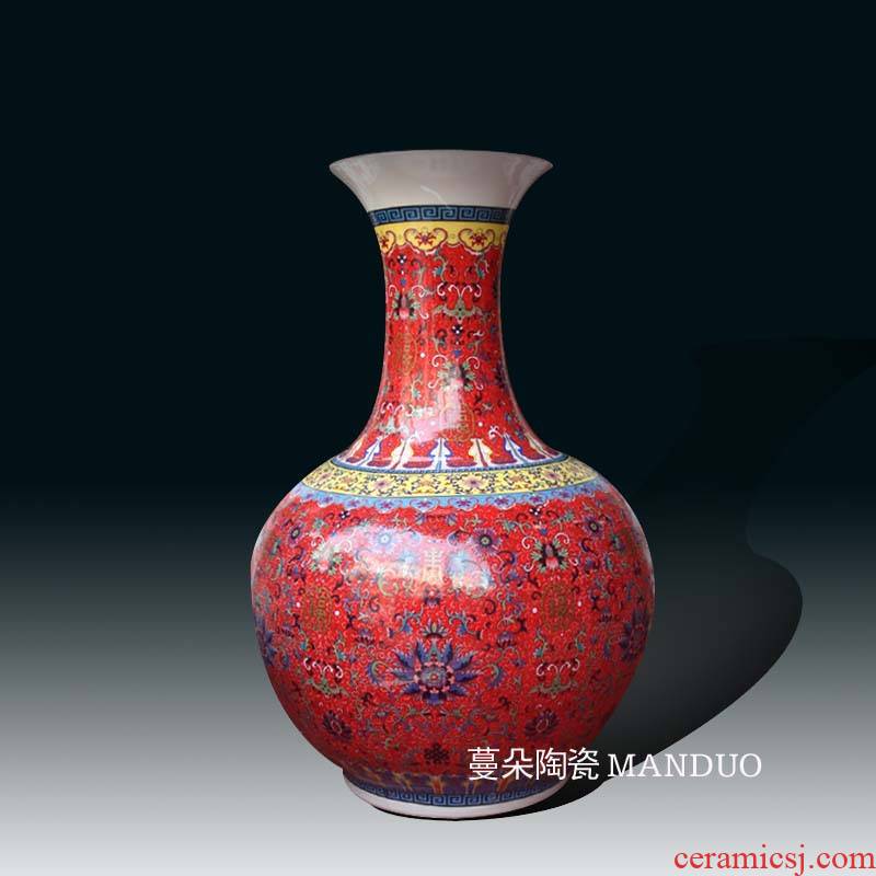 Jingdezhen red tie up branch lotus ground red porcelain vase pattern porcelain decoration design 55 cm high