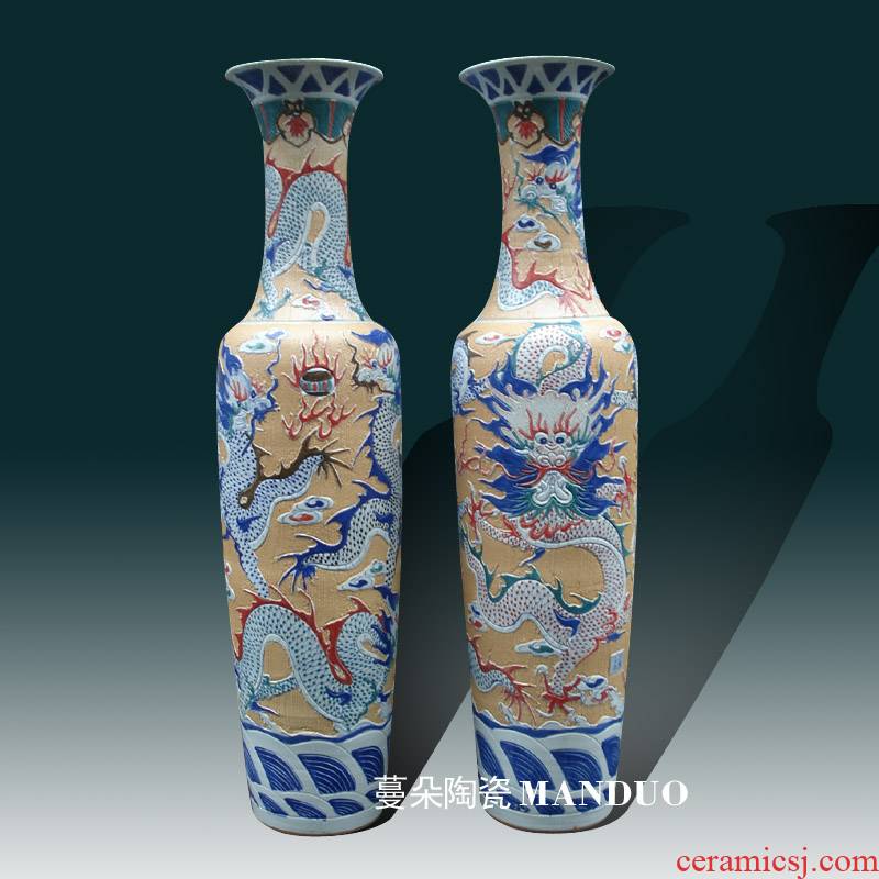 Jingdezhen concave and convex carving dragon vase of large enterprise company opening face culture gift