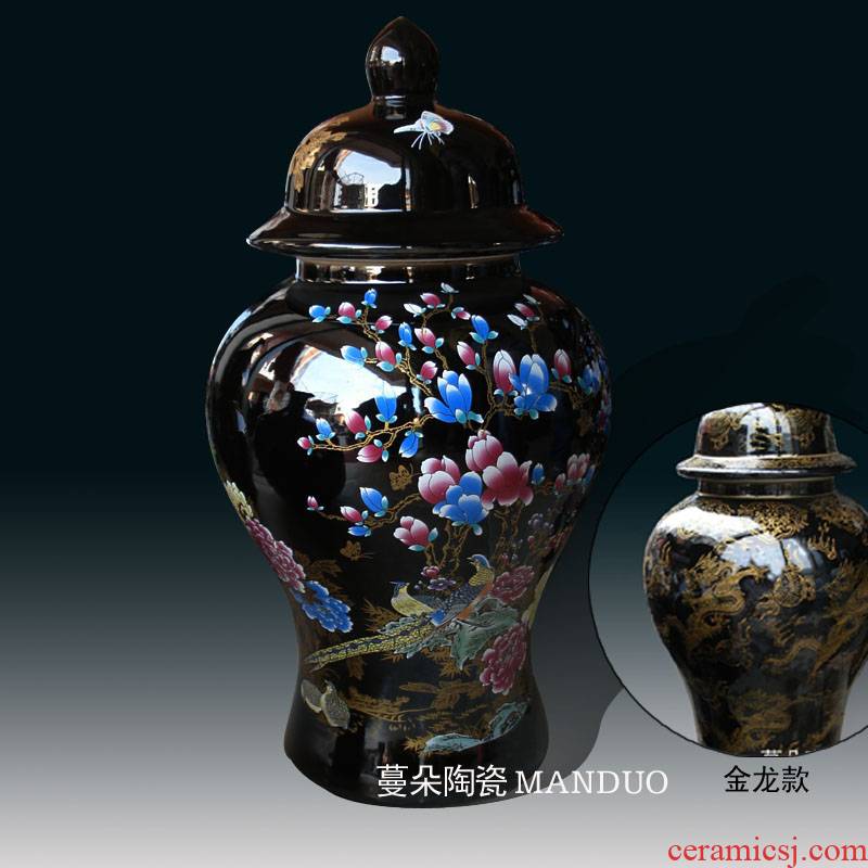 Jingdezhen black paint dragon general blue ji blue porcelain, general porcelain jar jar decorous adornment general tank