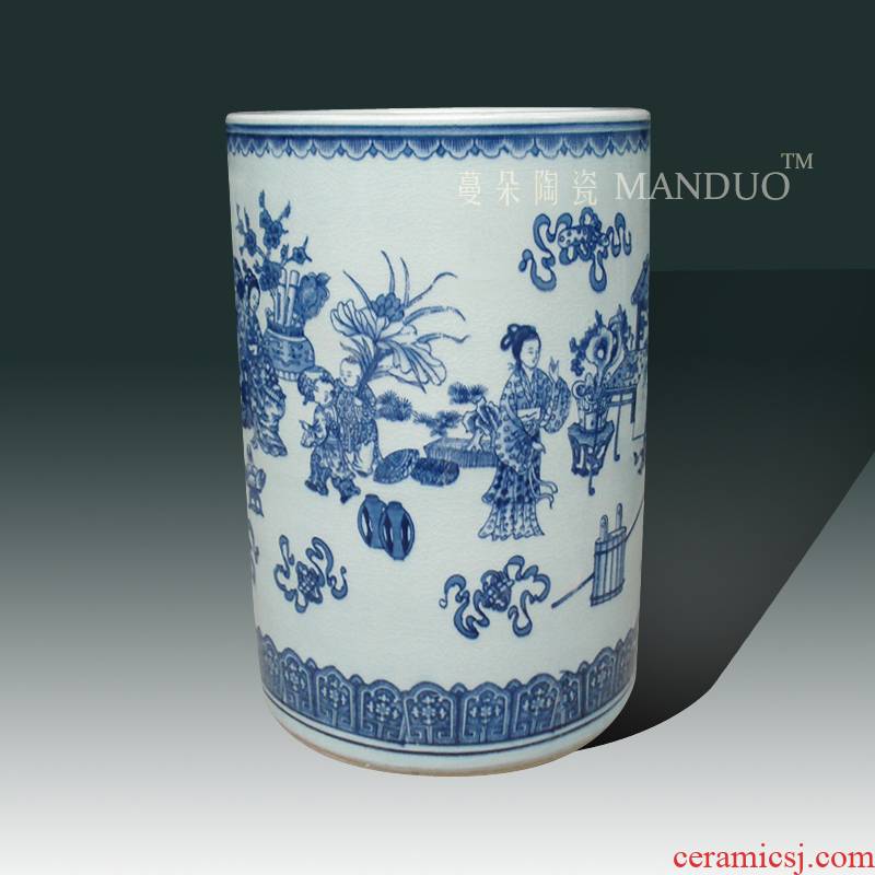 Jingdezhen blue and white porcelain archaize crack quiver straight classic blue and white classical beauty porcelain vase