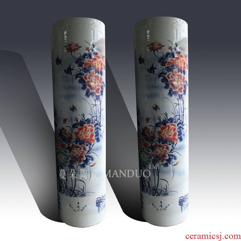 Jingdezhen hand - made of blue and white in successive years more than straight quiver vase business hall landing display vase