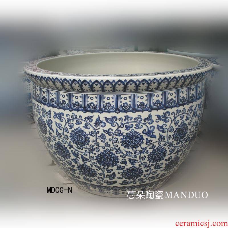 Jingdezhen antique checking painting porcelain vats 1 meter diameter cylinder China VAT 70 high around China hand