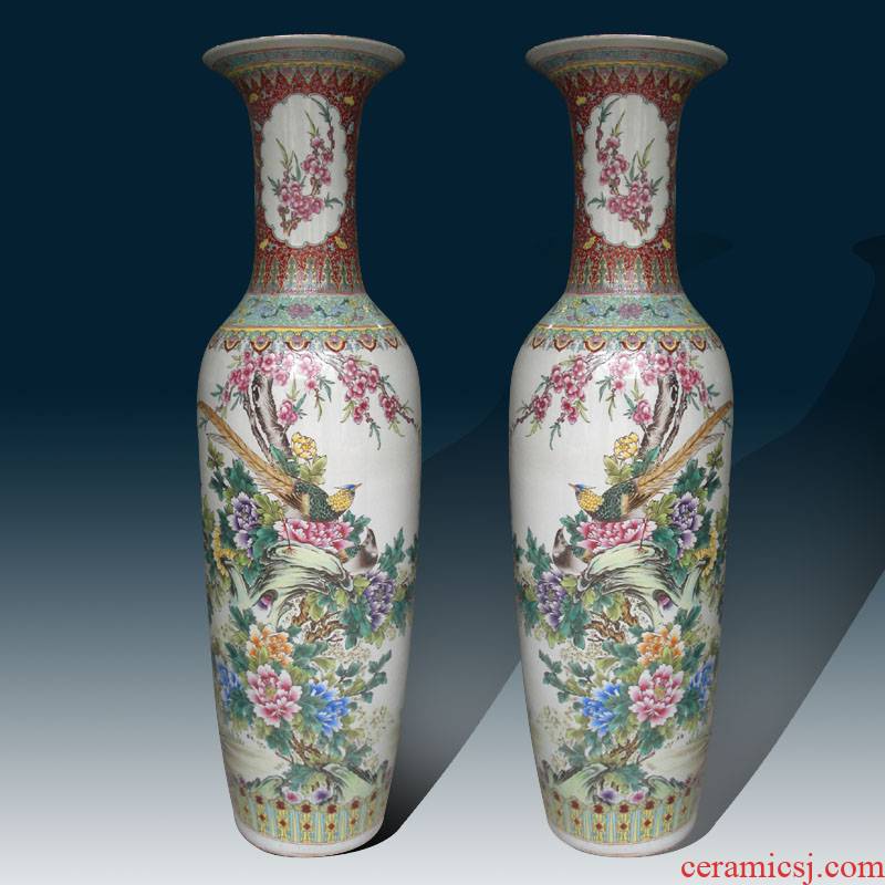 Jingdezhen hand - made of golden pheasant peony decorative vase peony decoration as 1.2 1.4 m high sitting room vase