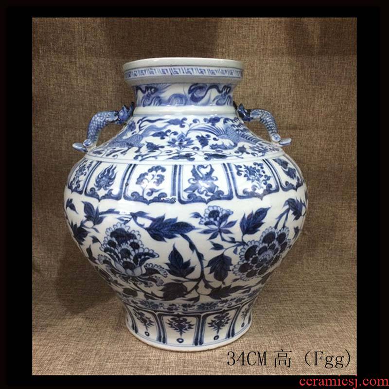 Jingdezhen high imitation of the yuan dynasty hand - made ears big shrimp pot peony mei bottles of blue and white porcelain pitcher of high imitation "according to the book