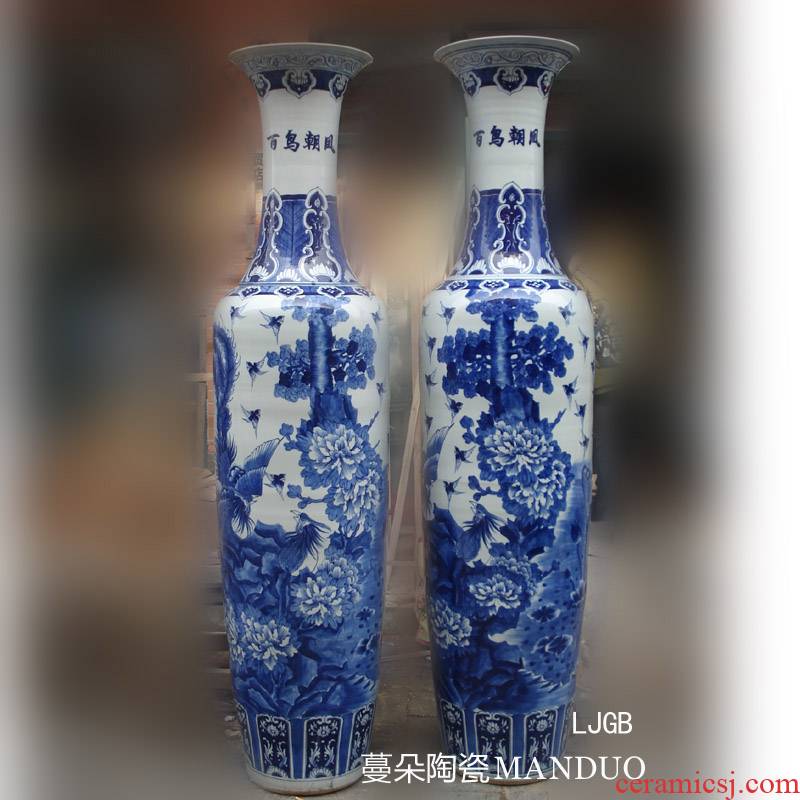 Jingdezhen hand - made 2.2 meters tall companies landing big vase peony peacock vase opening gifts vase