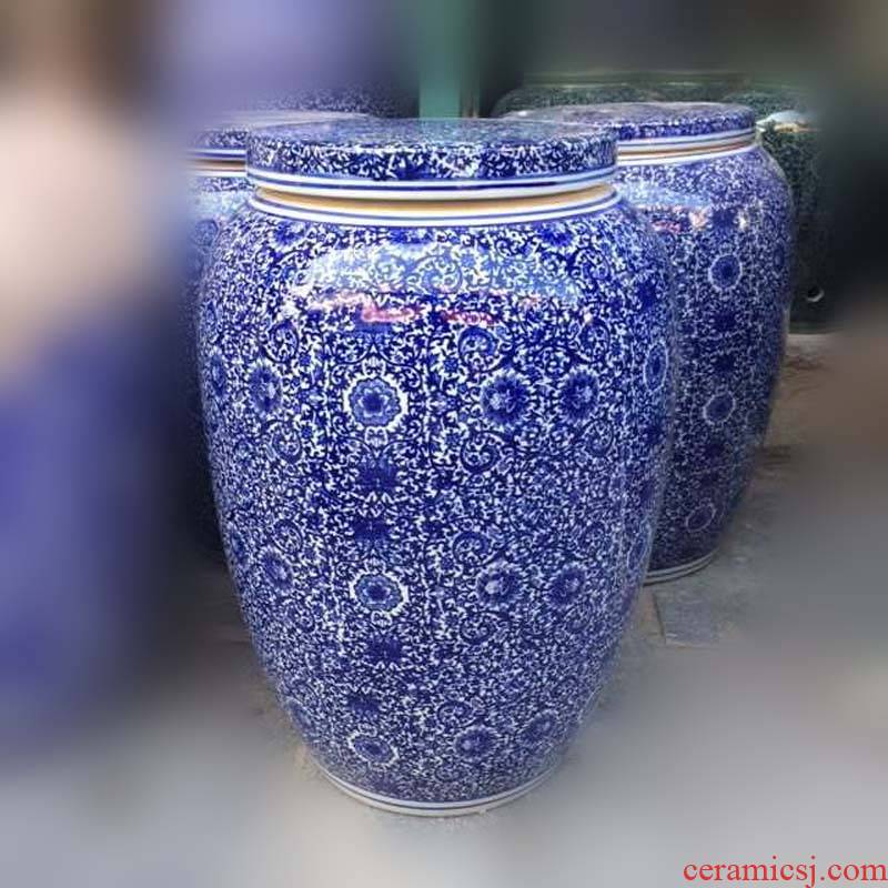 Archaize of jingdezhen blue and white porcelain pot flat lid meter as cans barrel 40-50 kilo meters pot