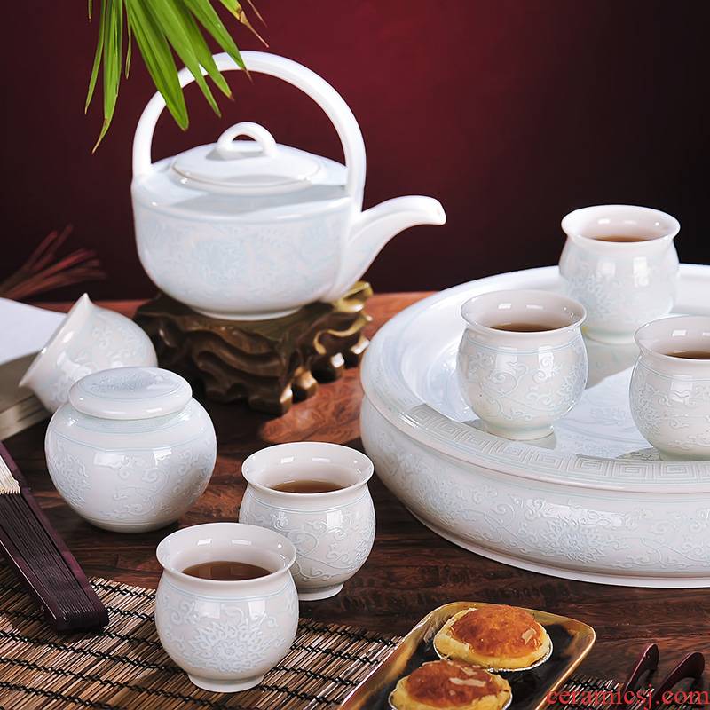 Red xin jingdezhen ceramics 9 double tea set with cover cup green embossed the teapot