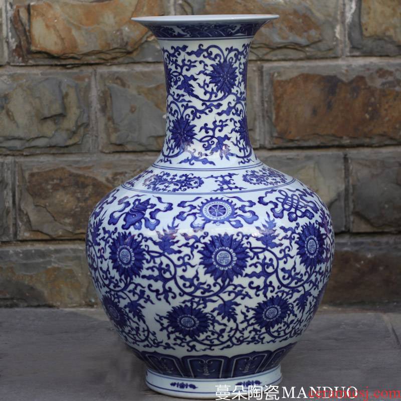 Blue and white 50 to 60 cm high porcelain design Blue and white porcelain branch lotus jingdezhen Blue and white porcelain porcelain goods