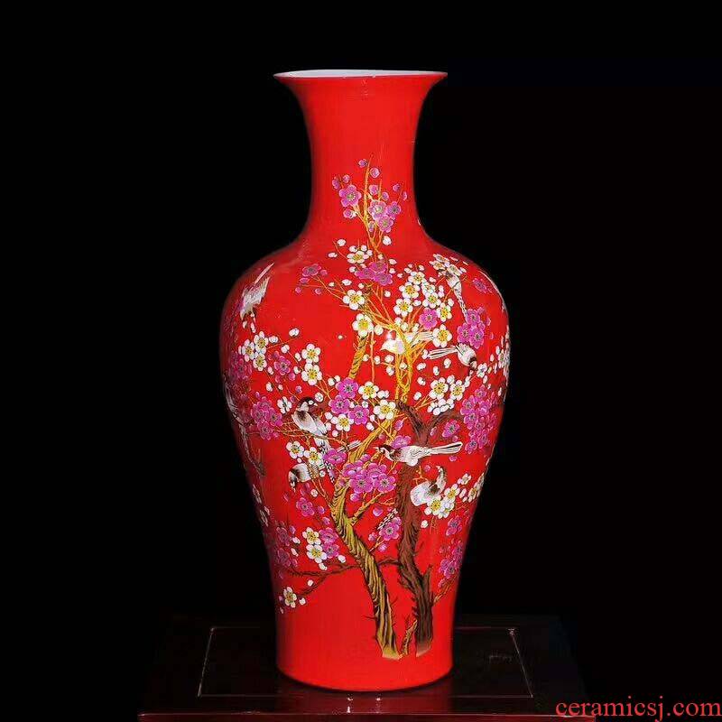 Jingdezhen 68 cm high ground vase of red peony lad vase jinding name plum flower vase peony bottle