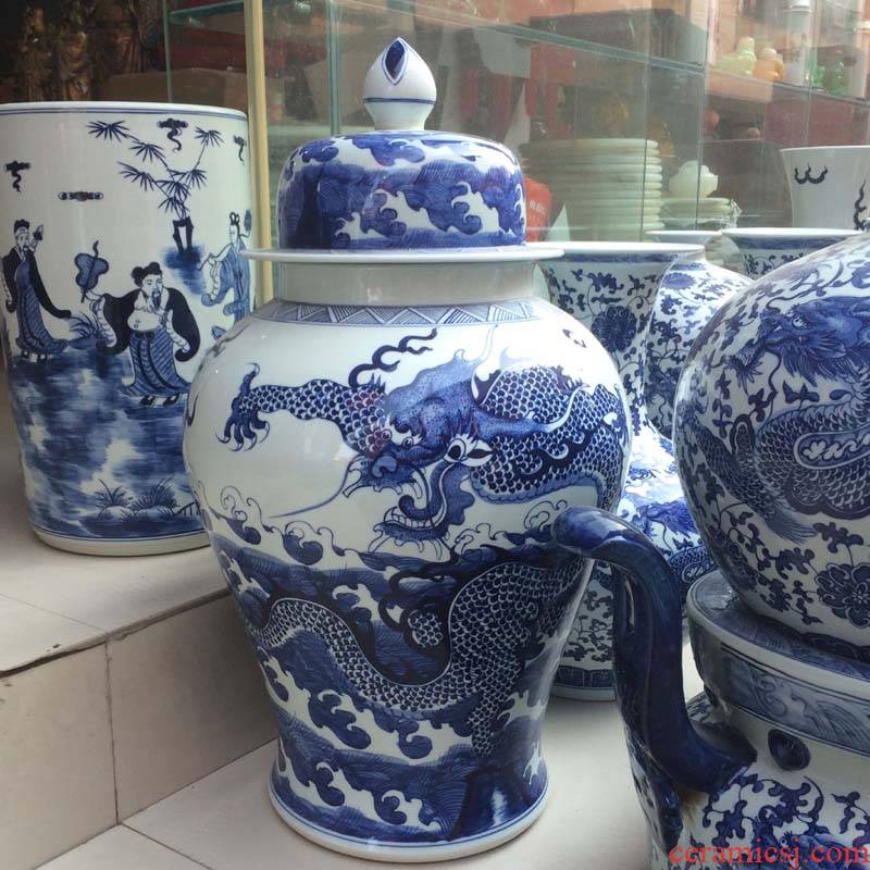 Jingdezhen blue and white dragon general hand - made porcelain jar of 56-70 cm general ab lines can new as cans