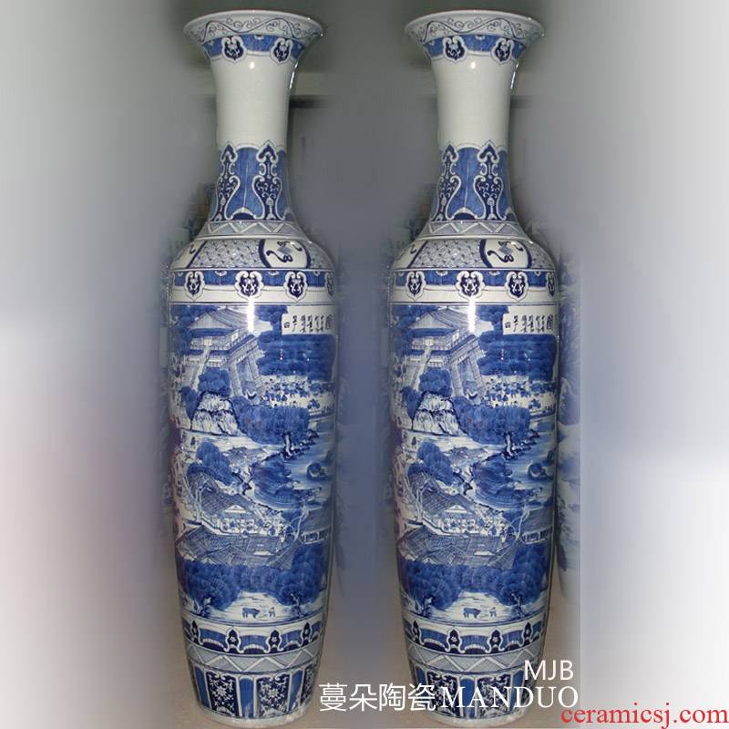 Jingdezhen pure hand draw clear painting porcelain floor 2.2 meters large vase opening taking style gifts