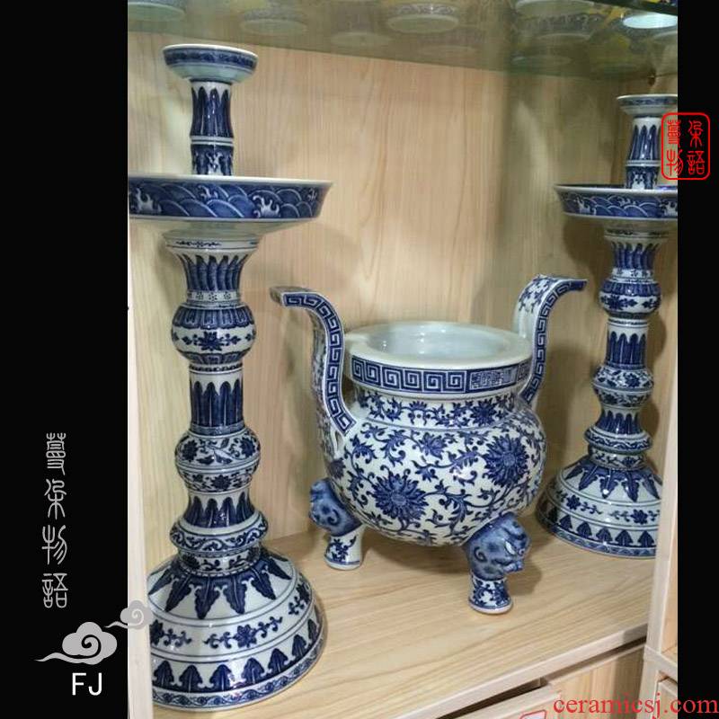 Jingdezhen imitation qianlong five gong set porcelain flower vase with candlestick censer atmosphere of pure hand - made five for blue and white suit