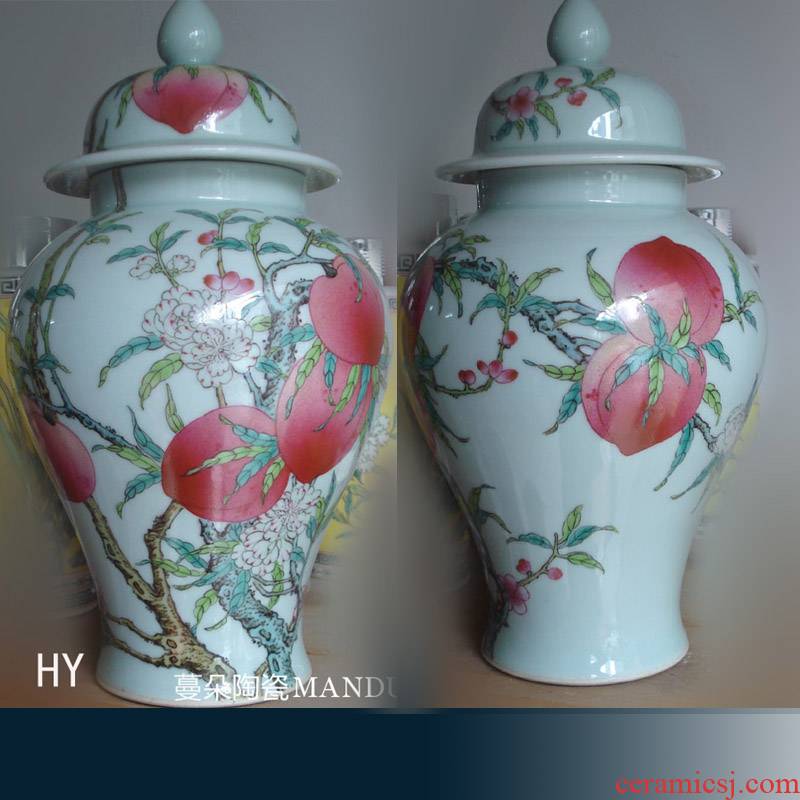 Jingdezhen hand - made nine peach imitation qianlong general porcelain pot small 26 cm high general hand - made porcelain pot