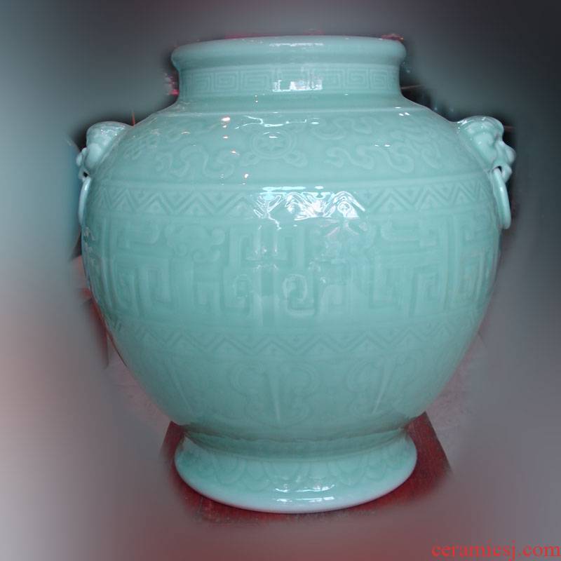 Jingdezhen high - grade pure color carving celadon mesa decorative vase classical decorative vase benevolent vase