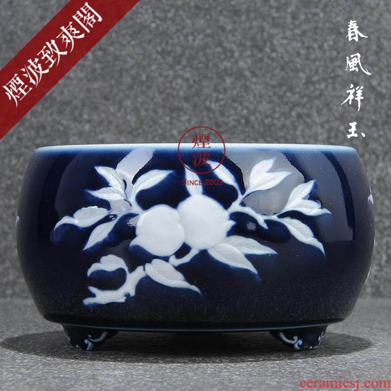 Those jingdezhen spring auspicious jade Zou Jun up of eight new system about the blue running of white lines incense buner