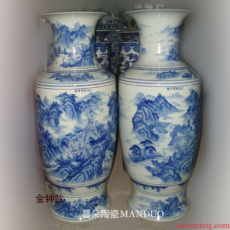 Jingdezhen blue and white landscape hand - made imitation kangxi porcelain vases 1 m high living room furnishings high - grade vase