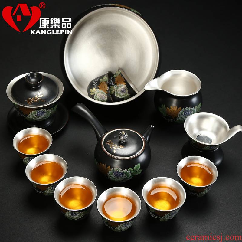 Recreational product tasted silver kung fu tea set creative silver gilding ceramic tureen tea cups of a complete set of home sitting room the teapot