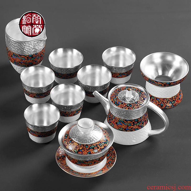 Imitation of Chinese lacquer Chinese style household coppering. As 999 silver restoring ancient ways of high - grade ceramic kung fu tea set for gift set gift boxes