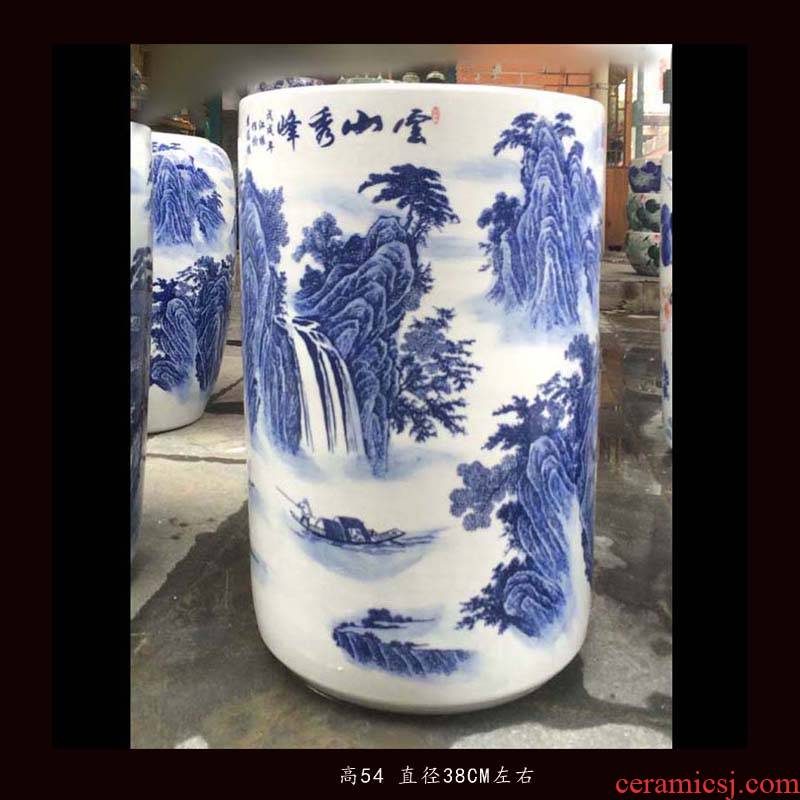 Jingdezhen blue and white landscape quiver straight hand - made ceramic vase khe sanh autumn mood lotus flower ceramic quiver