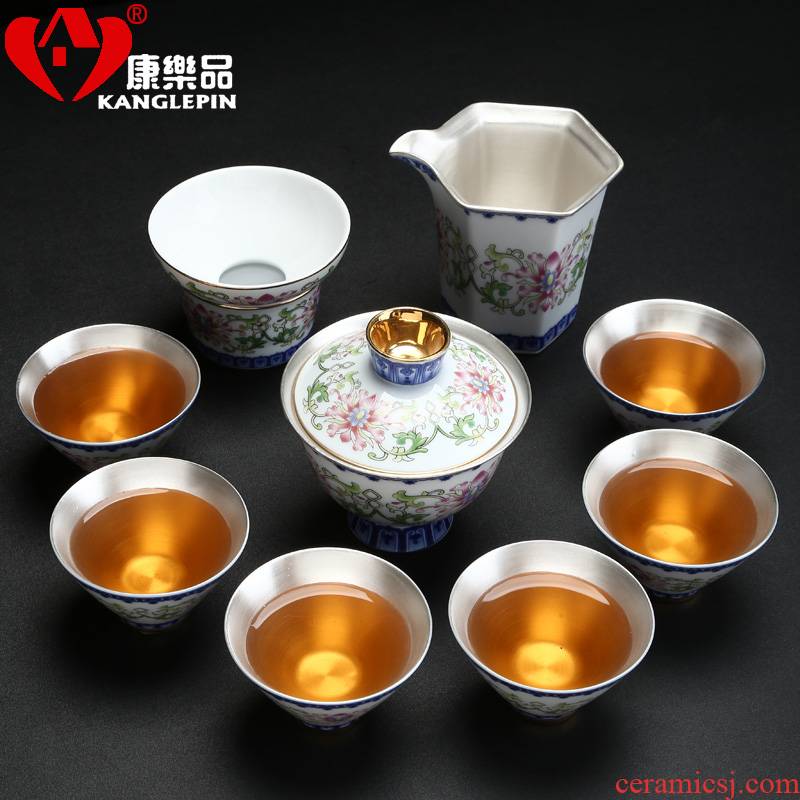 Recreational product ceramic tea set 999 coppering. As silver gift boxes kung fu tea set tea cup three tureen the whole group
