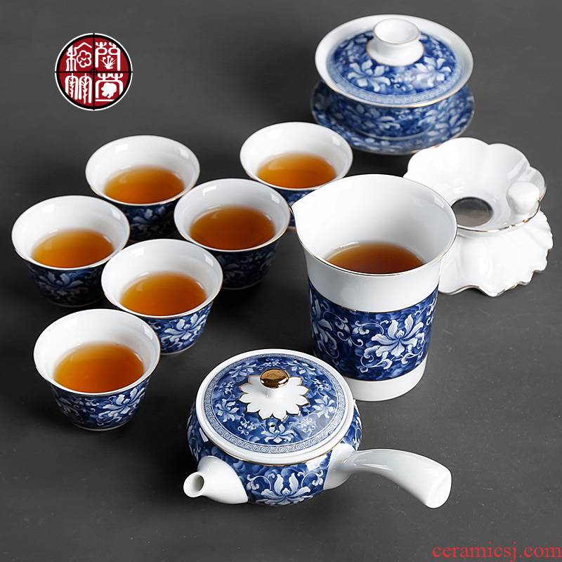 Kung fu tea set home sitting room tea ceramic 6 6 pack of a complete set of hand draw Chinese style restoring ancient ways is the teapot teacup suits for