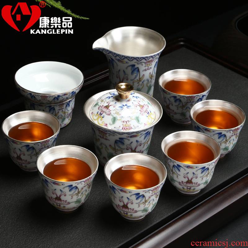 Recreational products a complete set of silver cup 999 sterling silver tureen kung fu tea set exquisite bladder coppering. As silver tea set, ceramic