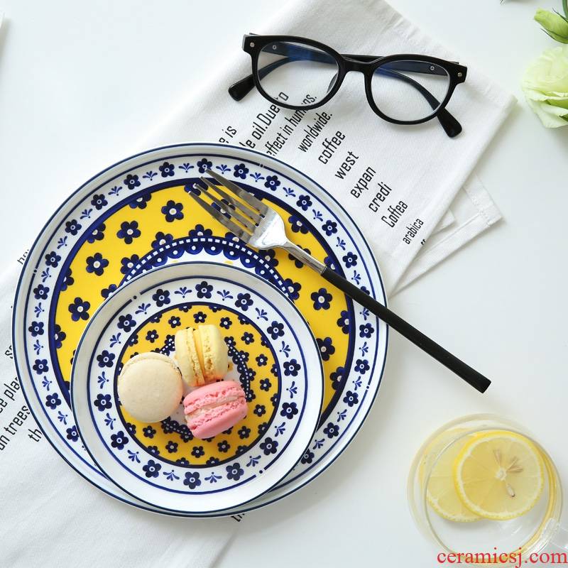 Qiao mu CDW life be beautiful like summer flowers, hand - made ceramic disc flat steak plate of western - style food tableware PZ - 72 plate