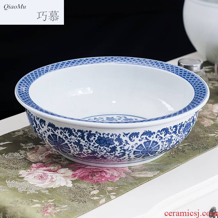 Qiao mu of jingdezhen blue and white porcelain bowl of pickled fish bowl of boiled fish soup bowl thicken and basin happens in"