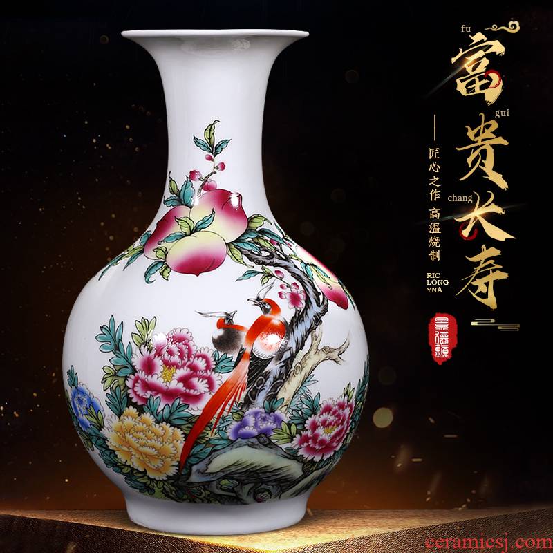 Jingdezhen ceramics wealth longevity vase furnishing articles sitting room porch rich ancient frame of Chinese style household adornment arranging flowers