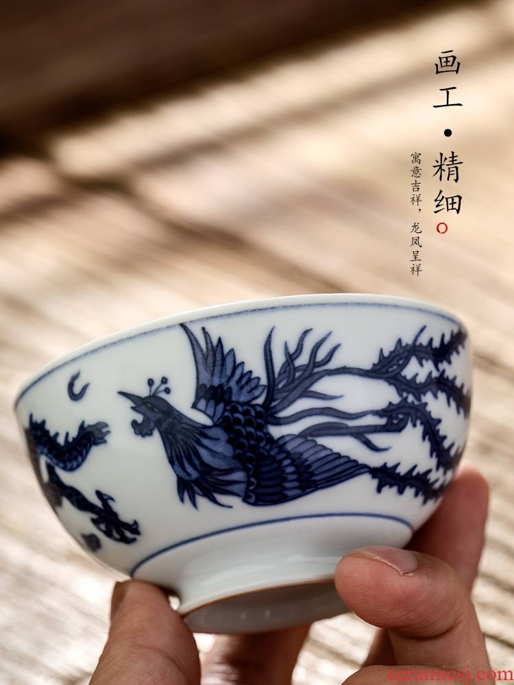 Jingdezhen porcelain kung fu tea masters cup single cup tea pure manual sample tea cup only hand - made longfeng bowl