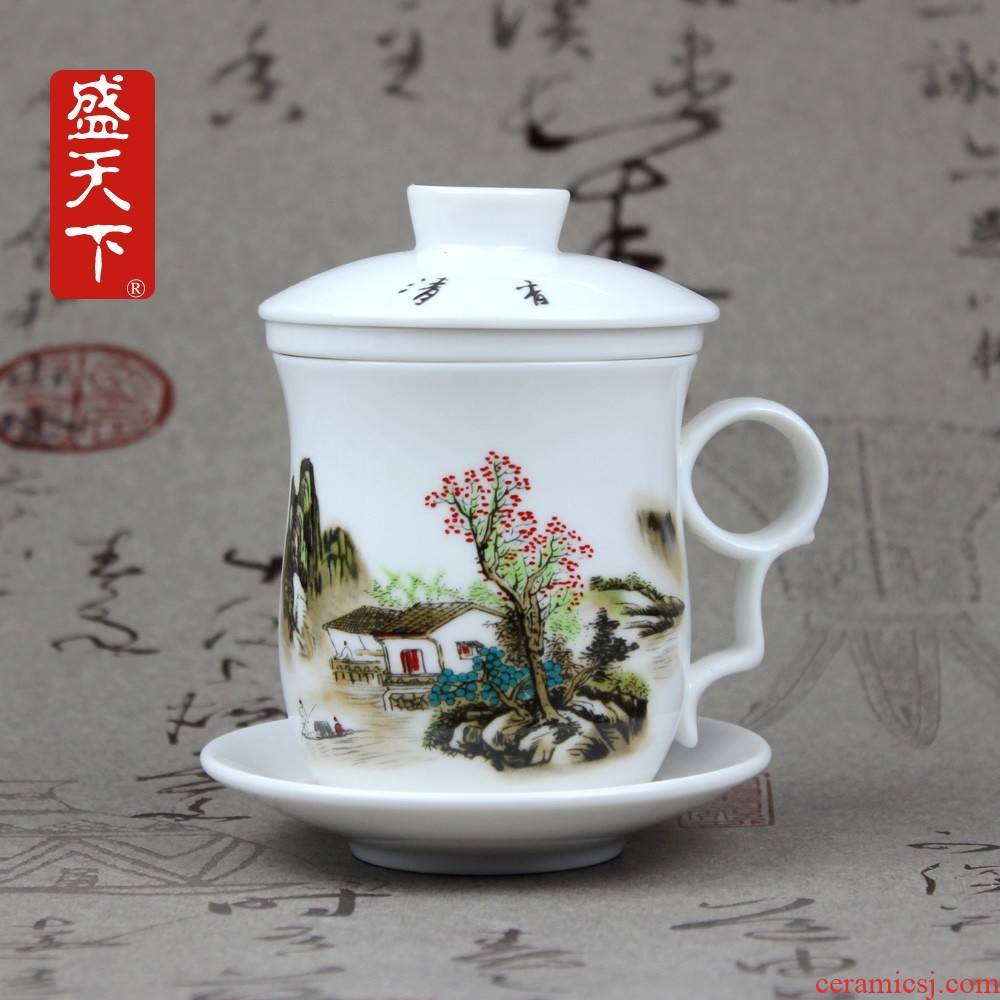 Qiao mu jingdezhen ceramic cup four cups with cover filter ceramic cups sample tea cup China cups
