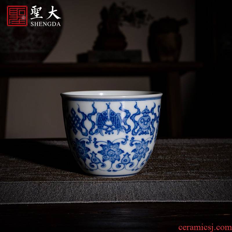 Santa jingdezhen ceramic masters cup tea cups hand - made green Hualien eight auspicious grain lie fa cup sample tea cup