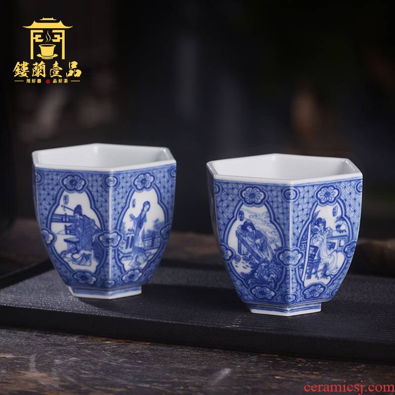 Arborist benevolence blue jinling twelve women for master of jingdezhen ceramic hand - made single CPU kung fu tea sets a cup of tea cups