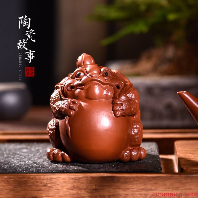 Ceramic purple Japanese story furnishing articles pet boutique tea can keep tea tea accessories decorative tea play little golden toad