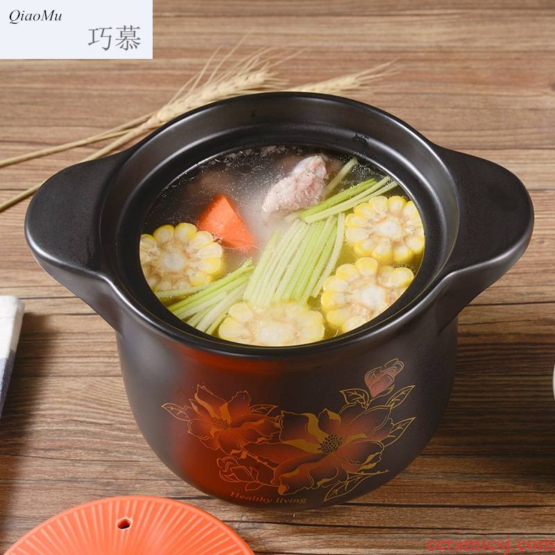 Qiao mu big ceramic casserole stew pot soup pot household high - temperature dry not cracked gas firing stone bowl