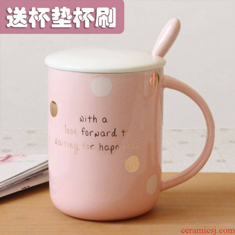 Drinking cups with cover of pottery and porcelain spoon contracted office keller creative household lovers koubei ins men and women