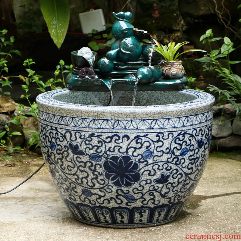 Jingdezhen ceramic aquarium home sitting room circulating water fountain feng shui plutus furnishing articles turtle cylinder goldfish bowl