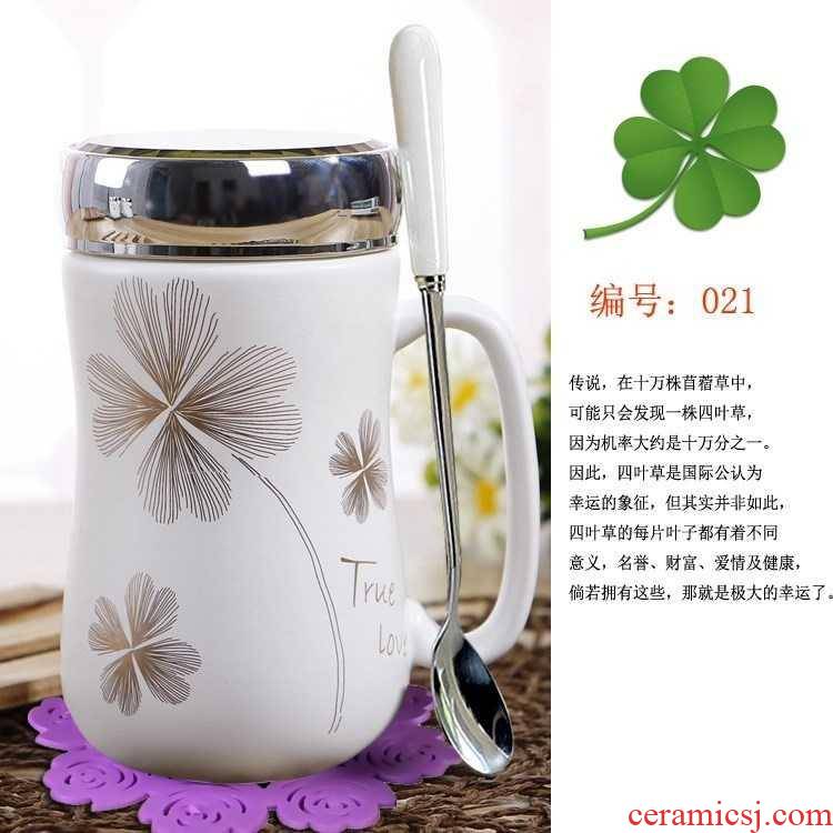 Simple office new glass tea cup with the ceramic creative mark cup high - capacity getting out with a spoon