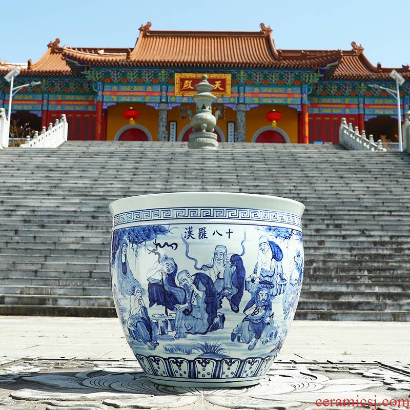 Jingdezhen ceramic goldfish bowl hand - made blue large turtle cylinder basin sitting room lotus lotus lotus brocade carp