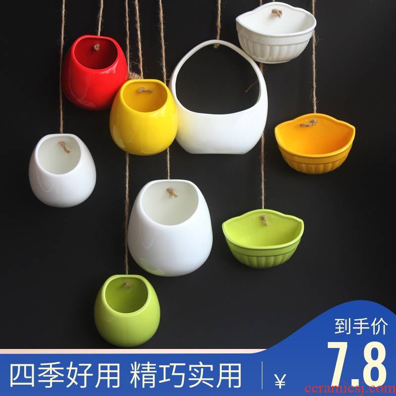 More meat hanging POTS hanging basket hanging hanging pot ceramic bracketplant hang a wall to creative indoor hydroponic hydroponic green plant POTS