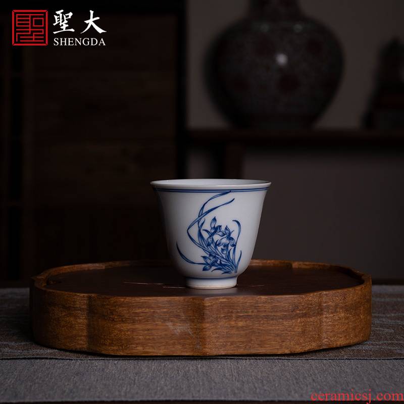Holy big ceramic kung fu tea cups jingdezhen porcelain cup of pure manual "orchid" sample tea cup masters cup