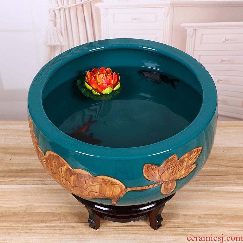 Jingdezhen ceramic aquarium raising goldfish bowl lotus lotus basin tortoise cylinder tank sitting room place lotus