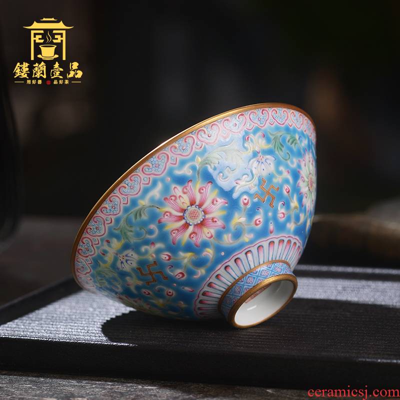 Overflow Jane hall to put lotus flower blue master cup of jingdezhen ceramic hand - made single CPU kung fu tea cup sample tea cup individuals