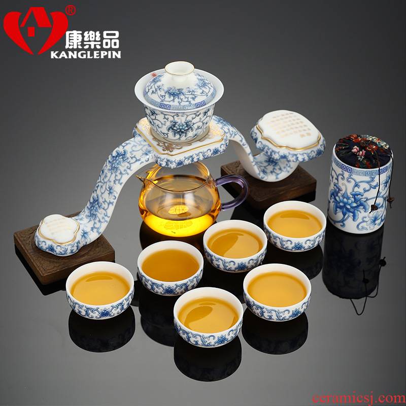 Recreational product originality of a complete set of blue and white porcelain automatic kung fu tea set home fit the hot tea is fine